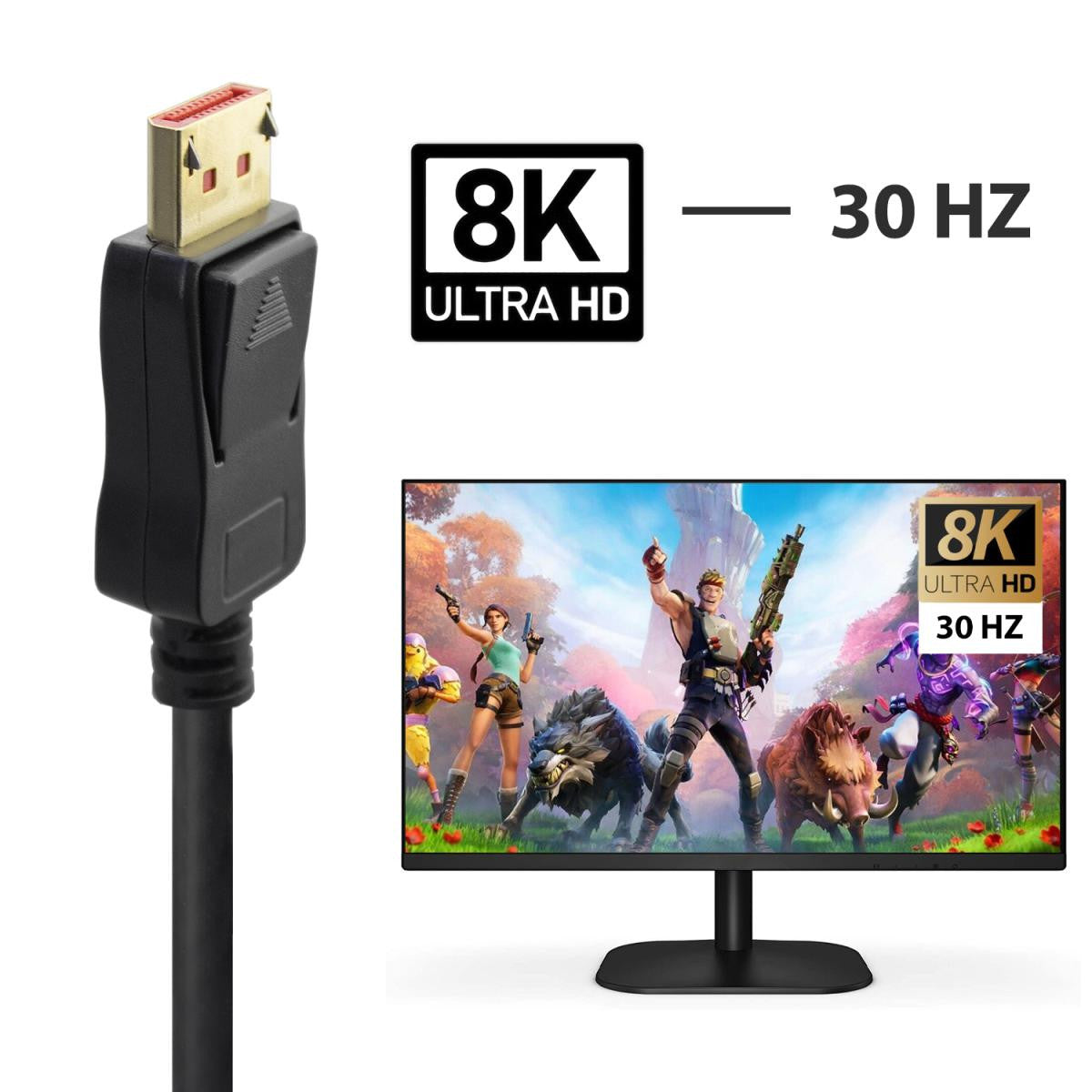 Cable Displayport v1.4 de | 8K@30hz | 5K@60hz | 4K@120hz | Compatible Hdcp 2.2 | 3D y HDR Dinámico - De distintas medidas