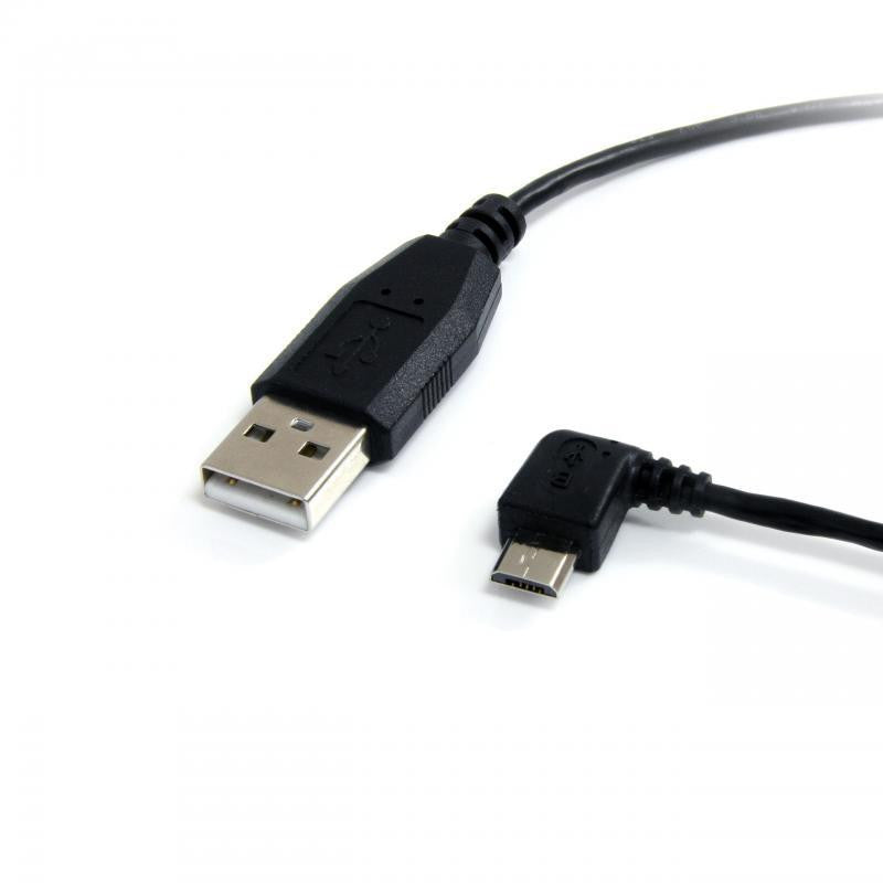 Cabo Micro USB com conector em cotovelo em vários comprimentos - Preto