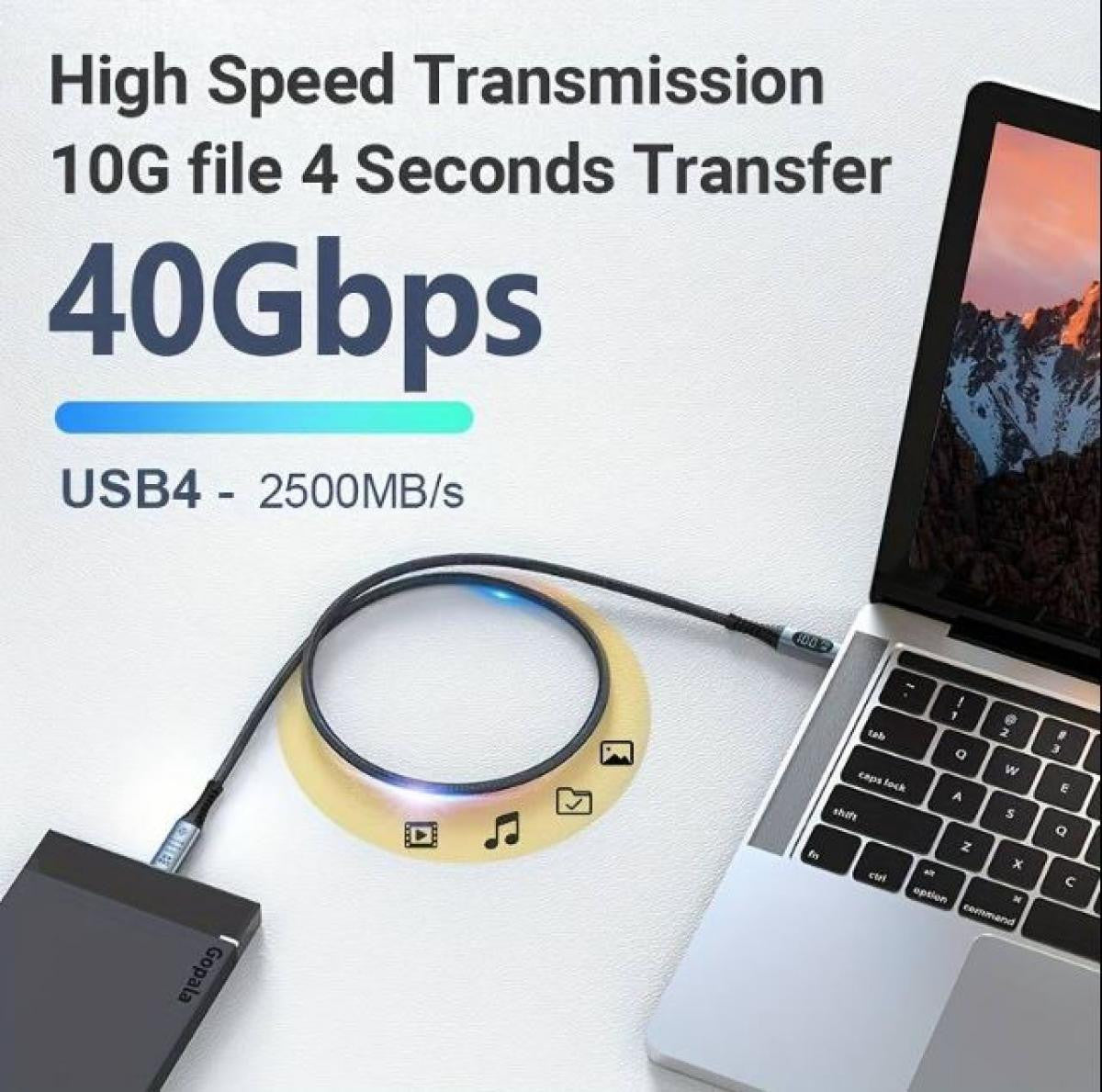 1 Meter USB 4.0 Cable | 40Gbps | 240W | 8K Display Support | with Real-Time Power Monitoring