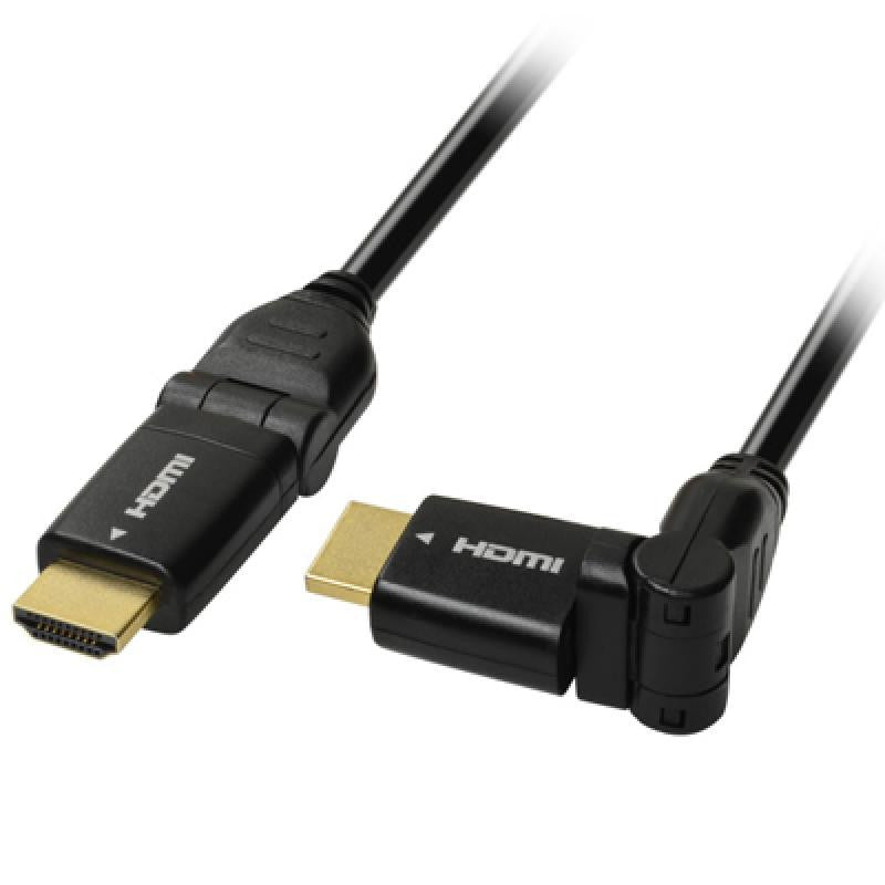 HDMI Male to HDMI Male Cable with 360º Rotor Connectors of different sizes - Black