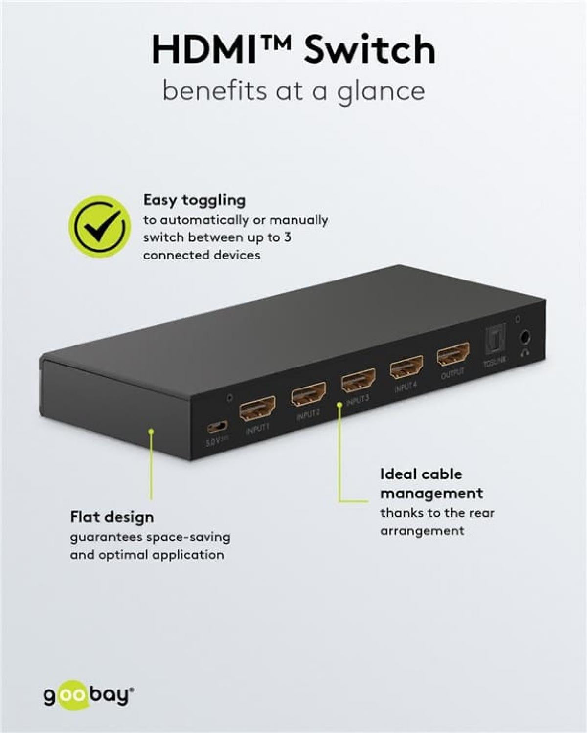 Comutador HDMI™ 4 para 1 com saída de áudio (4K a 60 Hz) - Preto