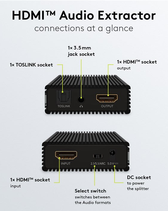 Extractor de audio HDMI de resolución 4K a 60 Hz, negro