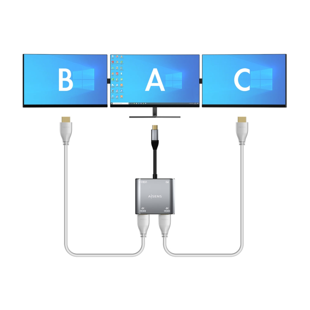 Conversor USB-C para 2XHDMI 4K SST MST/USB 2.0/USB-C PD 60W