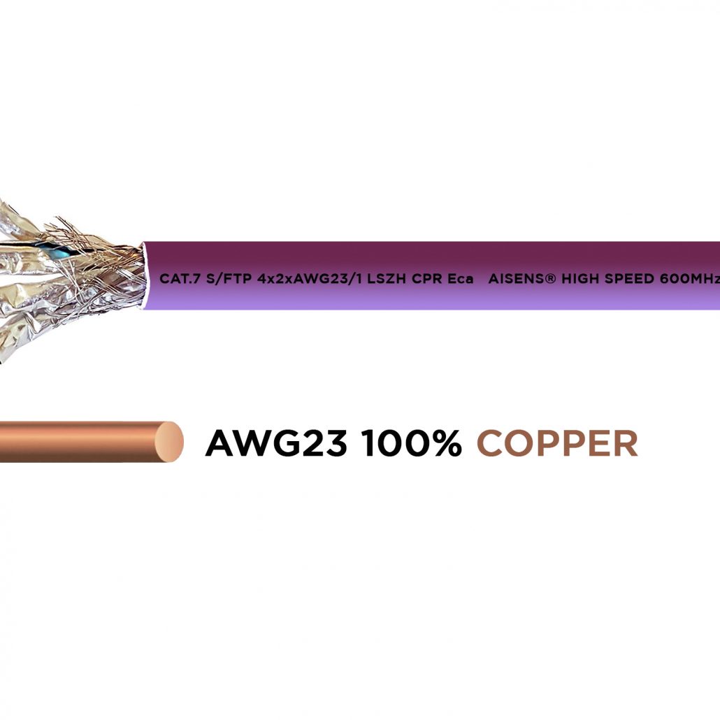 Network coil Rj45 Cat.7 S/ftp Pimf Rigid Awg23 with CPR - Violet - 305 m