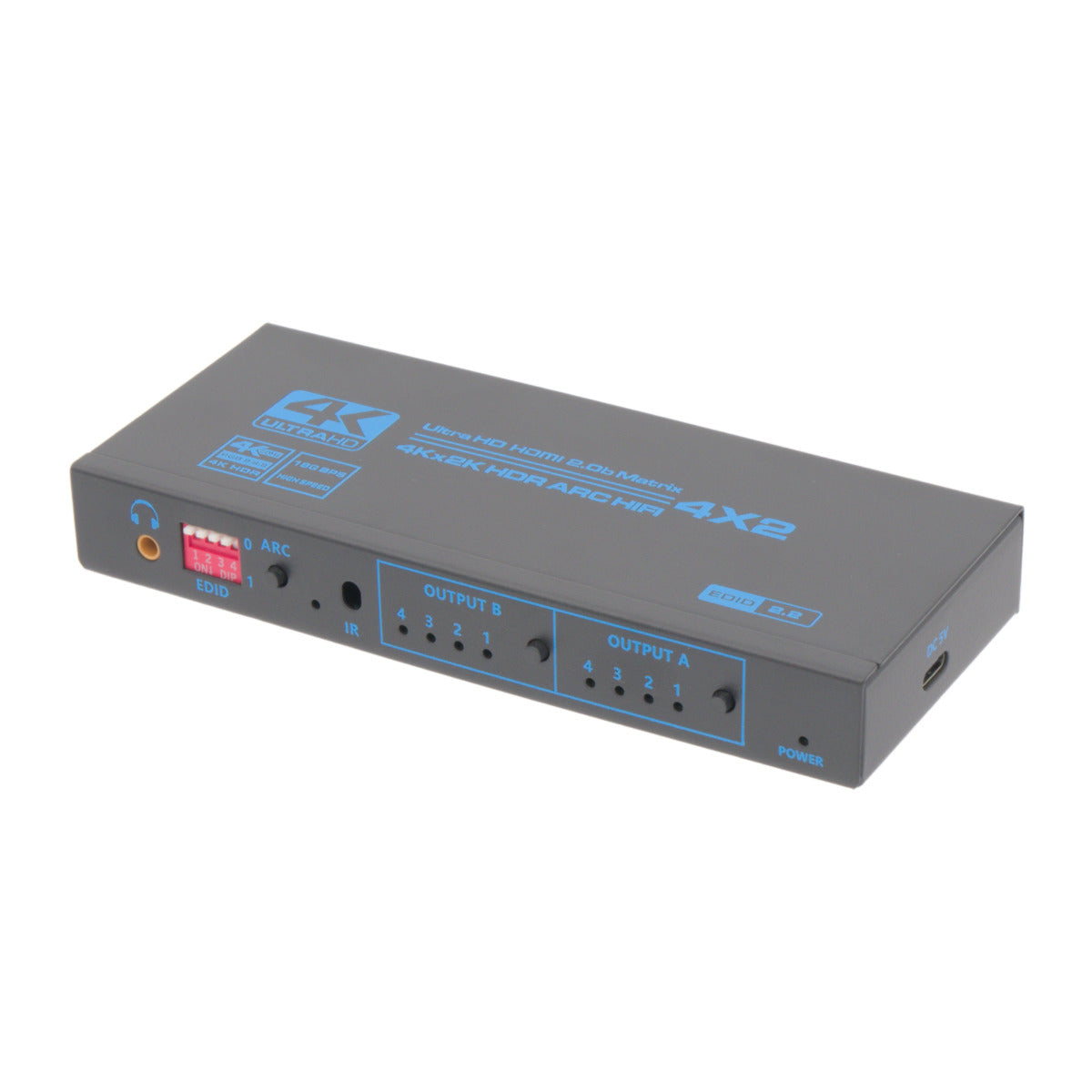 Matriz 4x2 4K@60Hz EDID + Áudio Conector de 3,5 mm HDCP2.2