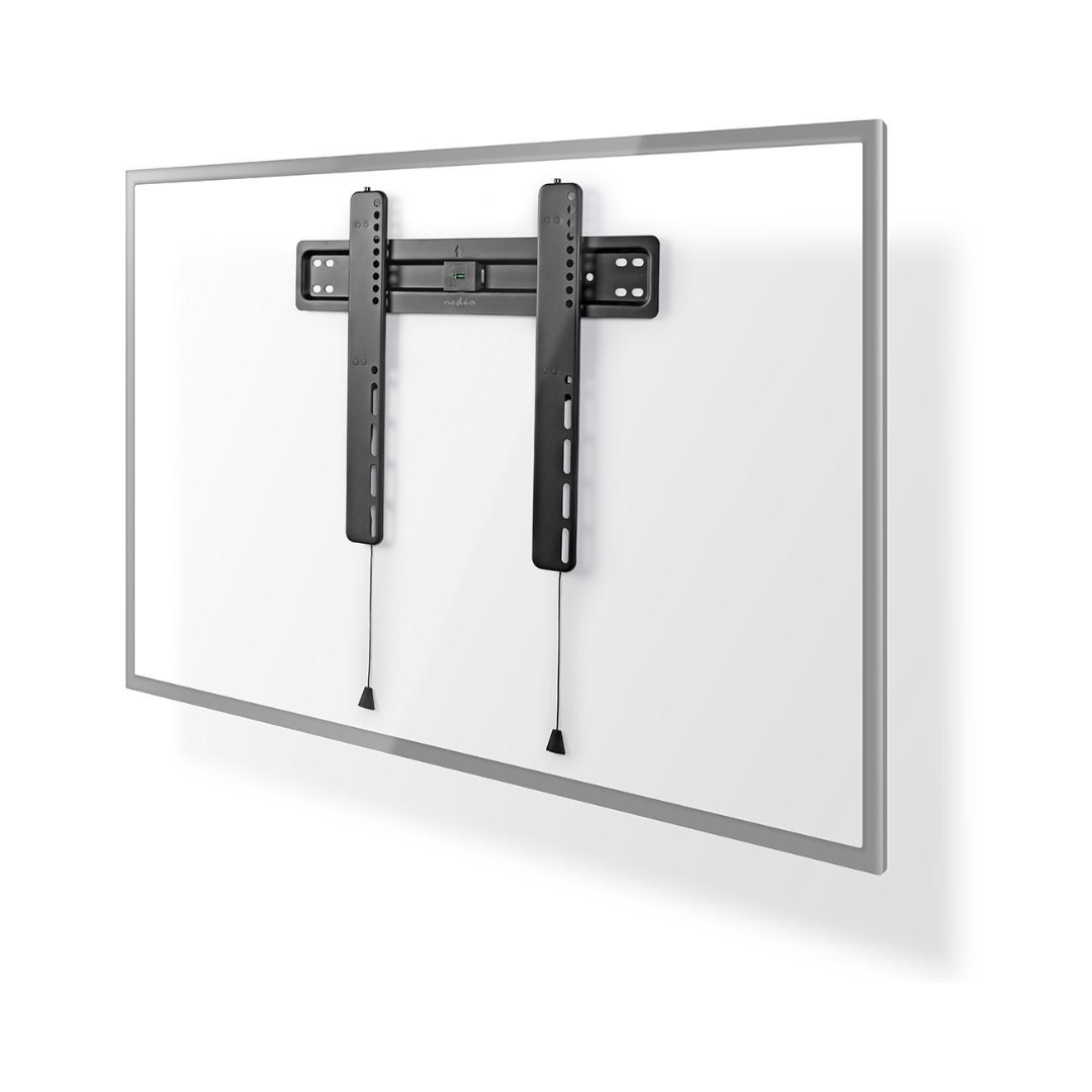 Suporte de parede fixo para televisores de 32 a 55 polegadas. Peso máximo suportado pelo ecrã: 55 kg. Distância mínima da parede: 9 mm. Aço preto.