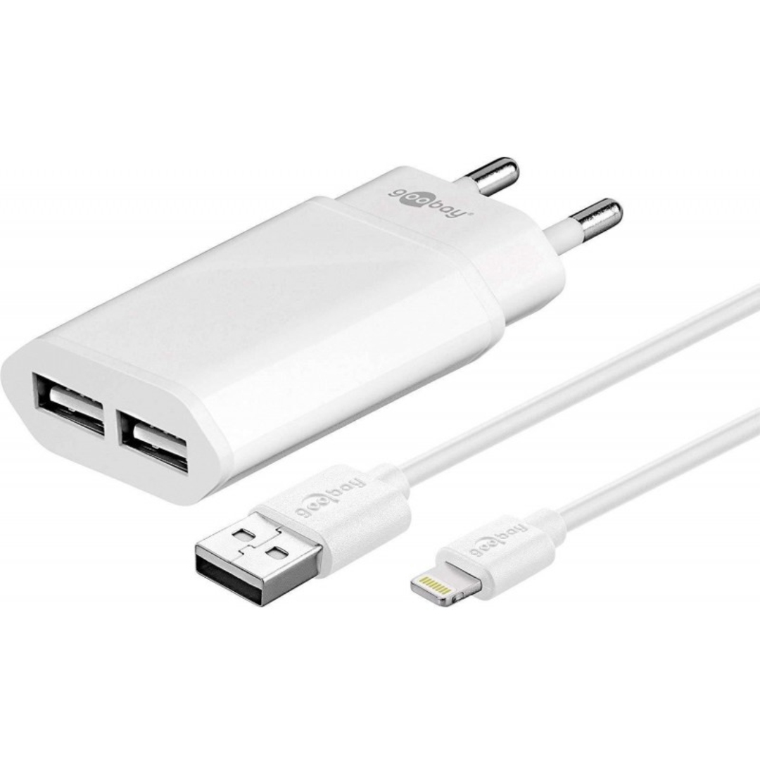 Dual Lightning Charger 2.4A White 1m
