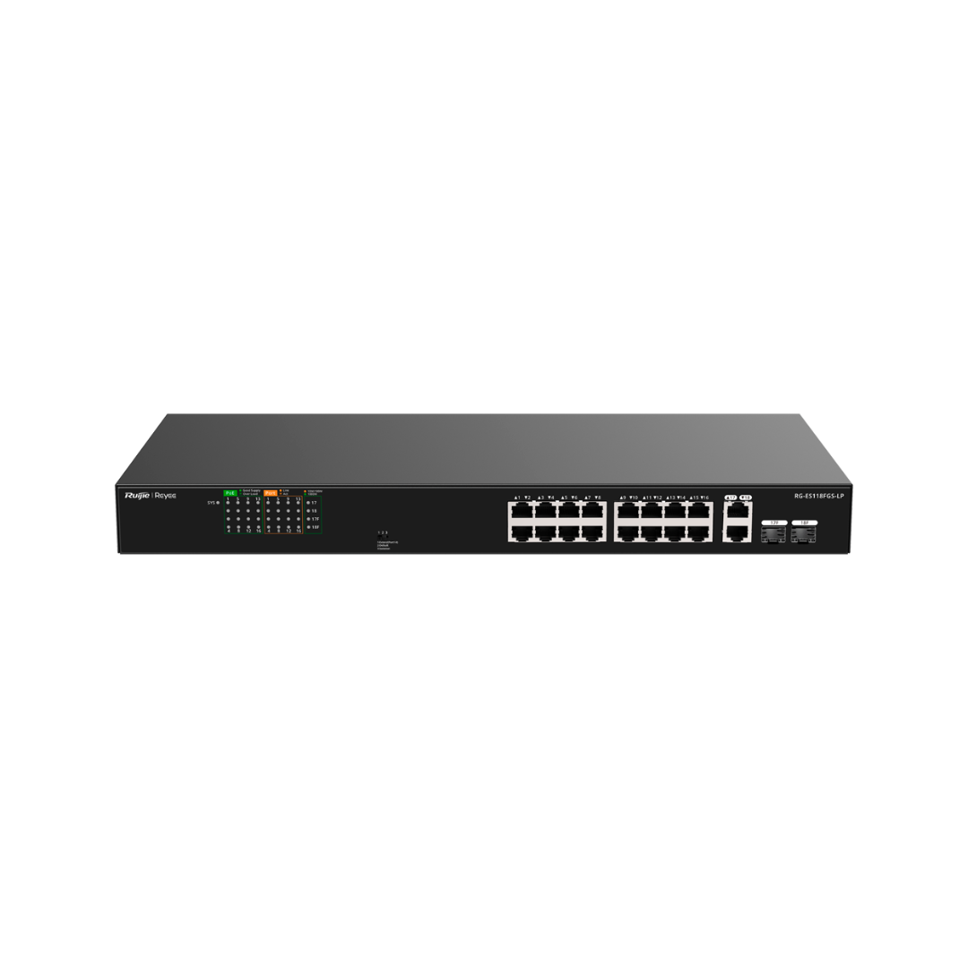 Reyee Desktop PoE Switch Metal Housing - Rackable 16 RJ45 Ports 10/100 Mbps + 2 Gigabit Uplink 16 PoE+ Ports 802.3af/at