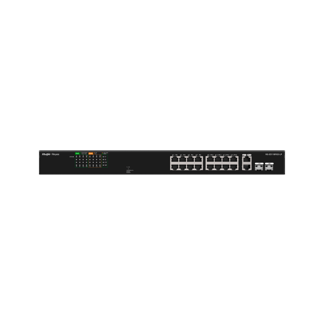 Reyee Desktop PoE Switch Metal Housing - Rackable 16 RJ45 Ports 10/100 Mbps + 2 Gigabit Uplink 16 PoE+ Ports 802.3af/at