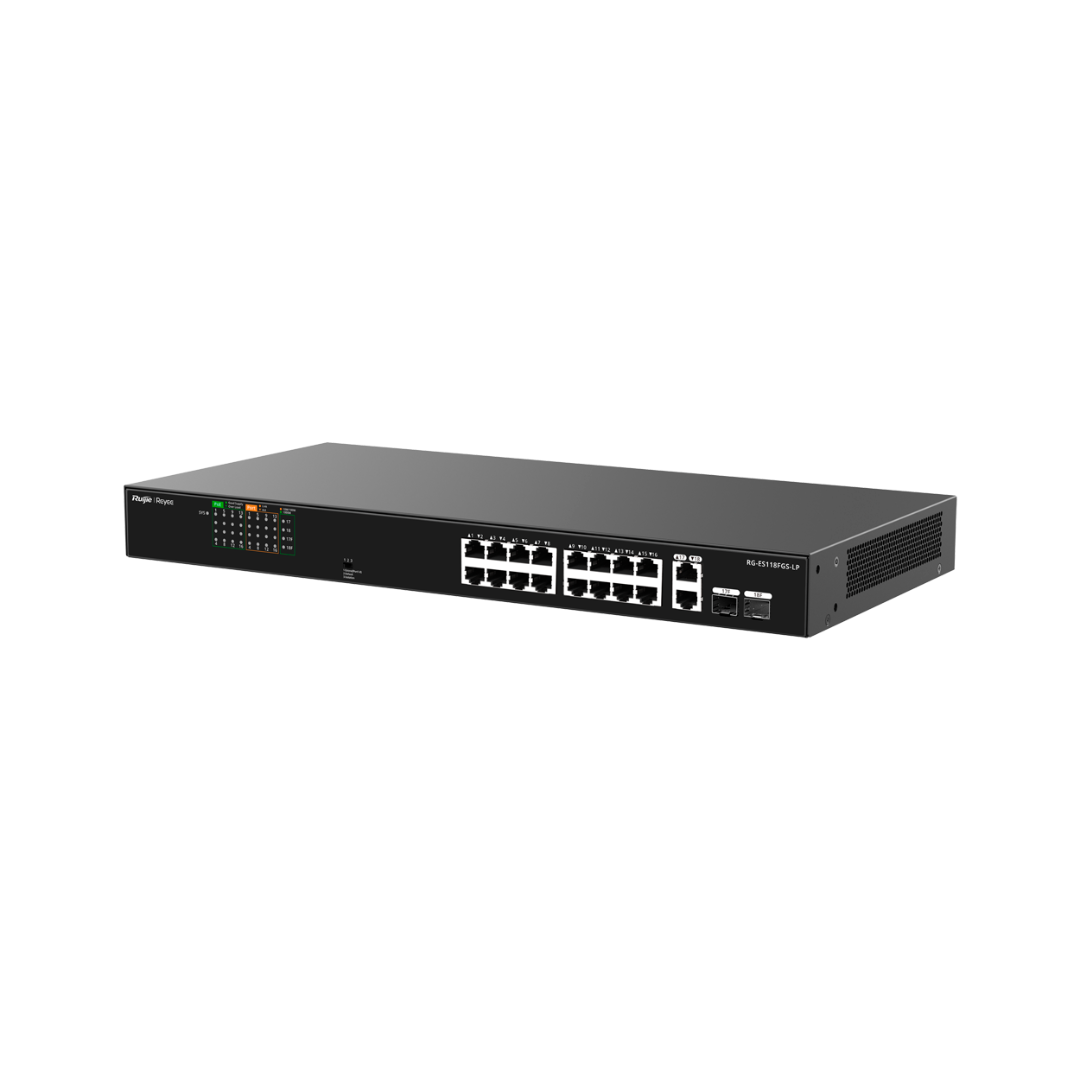 Reyee Desktop PoE Switch Metal Housing - Rackable 16 RJ45 Ports 10/100 Mbps + 2 Gigabit Uplink 16 PoE+ Ports 802.3af/at