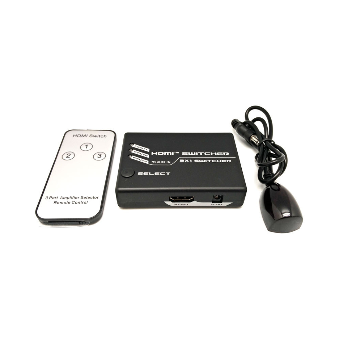 Comutador HDMI com 3 entradas e 1 saída, 4K a 60Hz, com IFR