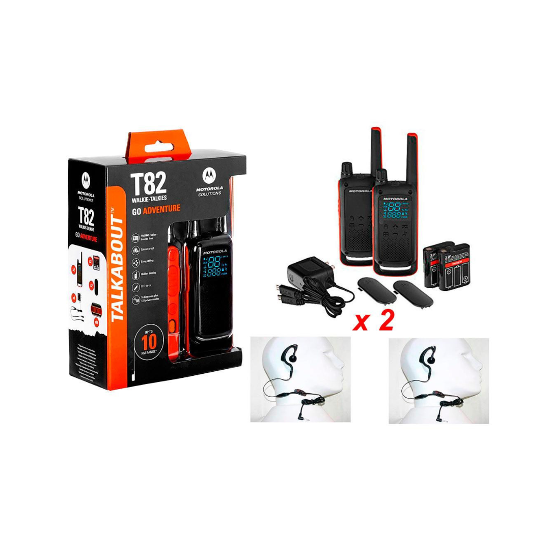 MOTOROLA TLKR T82-KIT 1 par de walkie-talkies sem licença + 2 auscultadores