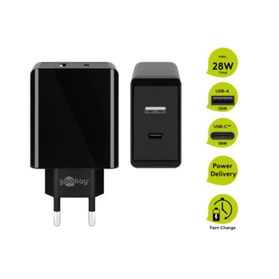 Dual USB-C PD (Power Delivery) Fast Charger (28W) Black