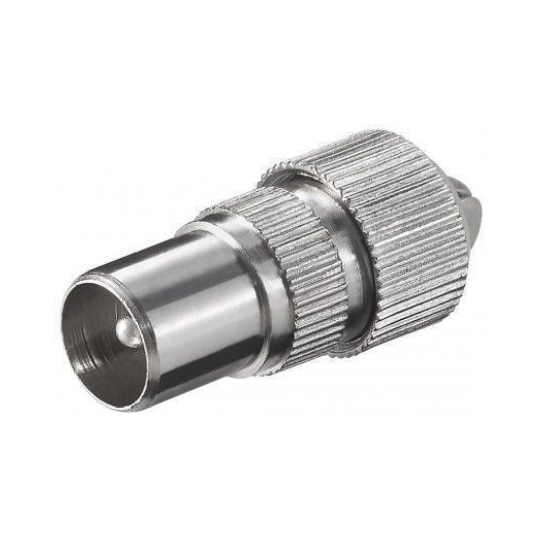 Male antenna connector with screw for mounting on coaxial cable