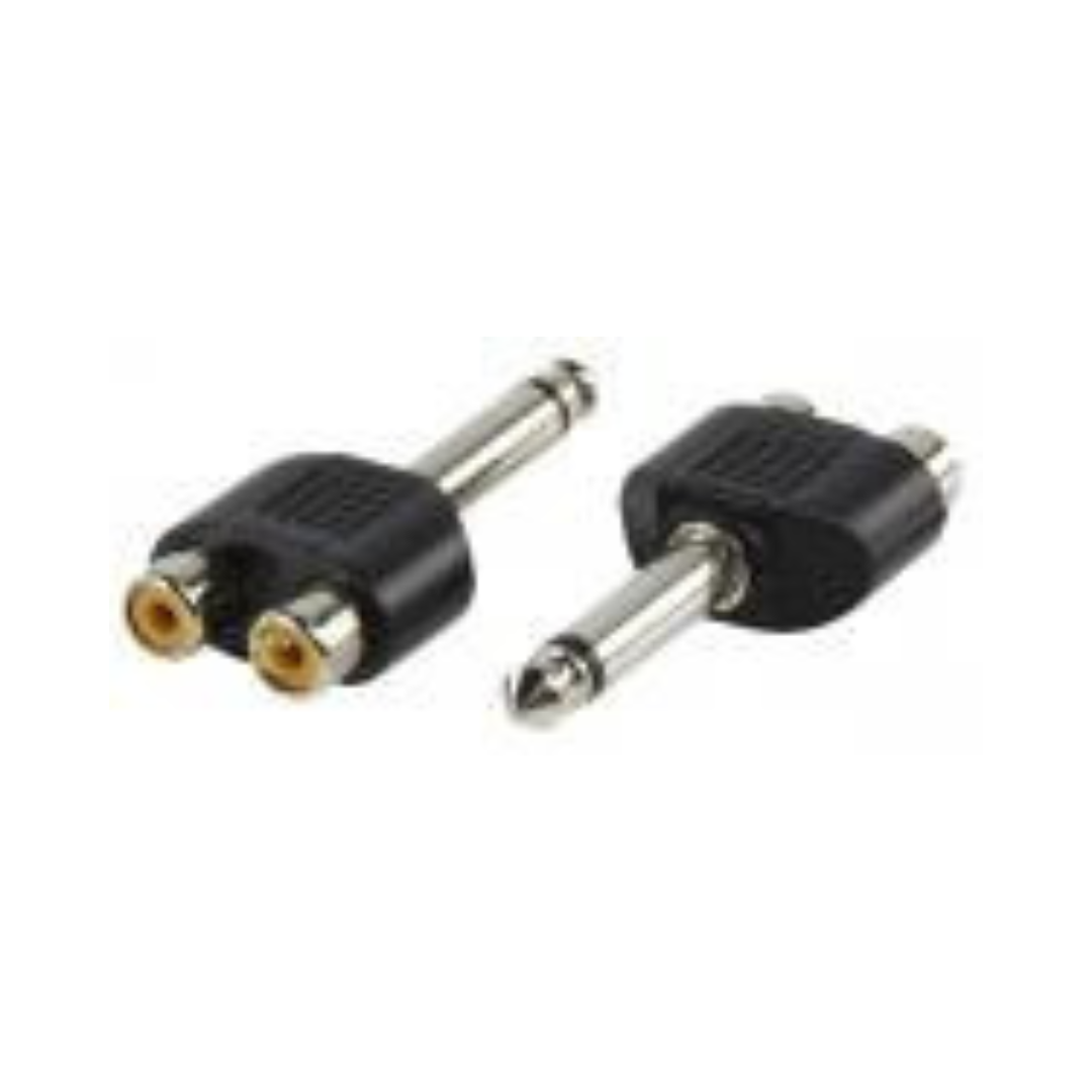 6.35mm Mono Male Jack to 2 RCA Female Audio Adapters