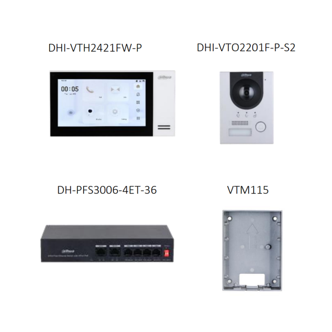 Kit de vídeo porteiro IP para exterior, para montagem embutida + monitor para interior