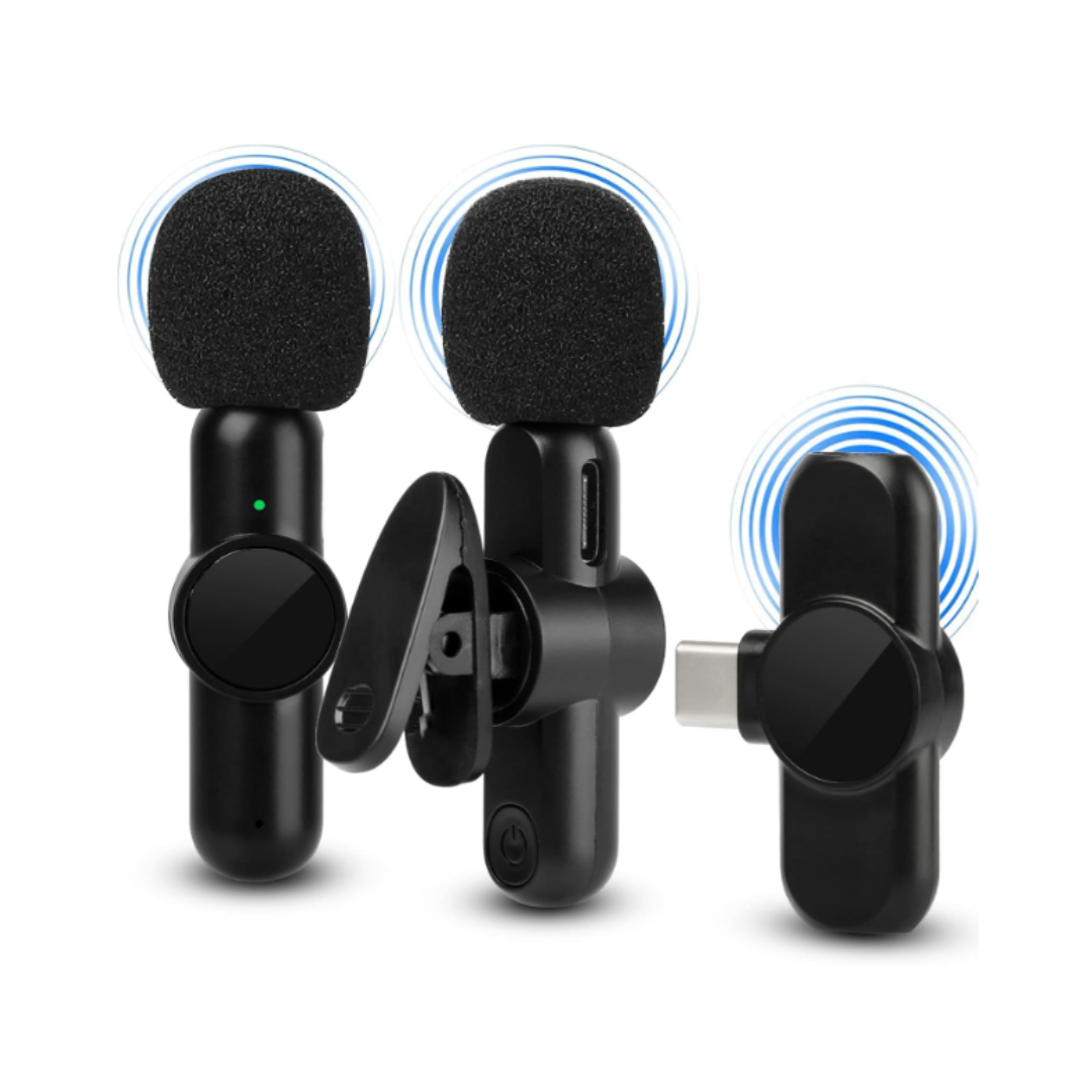Microfone de lapela sem fios com ligação tipo C