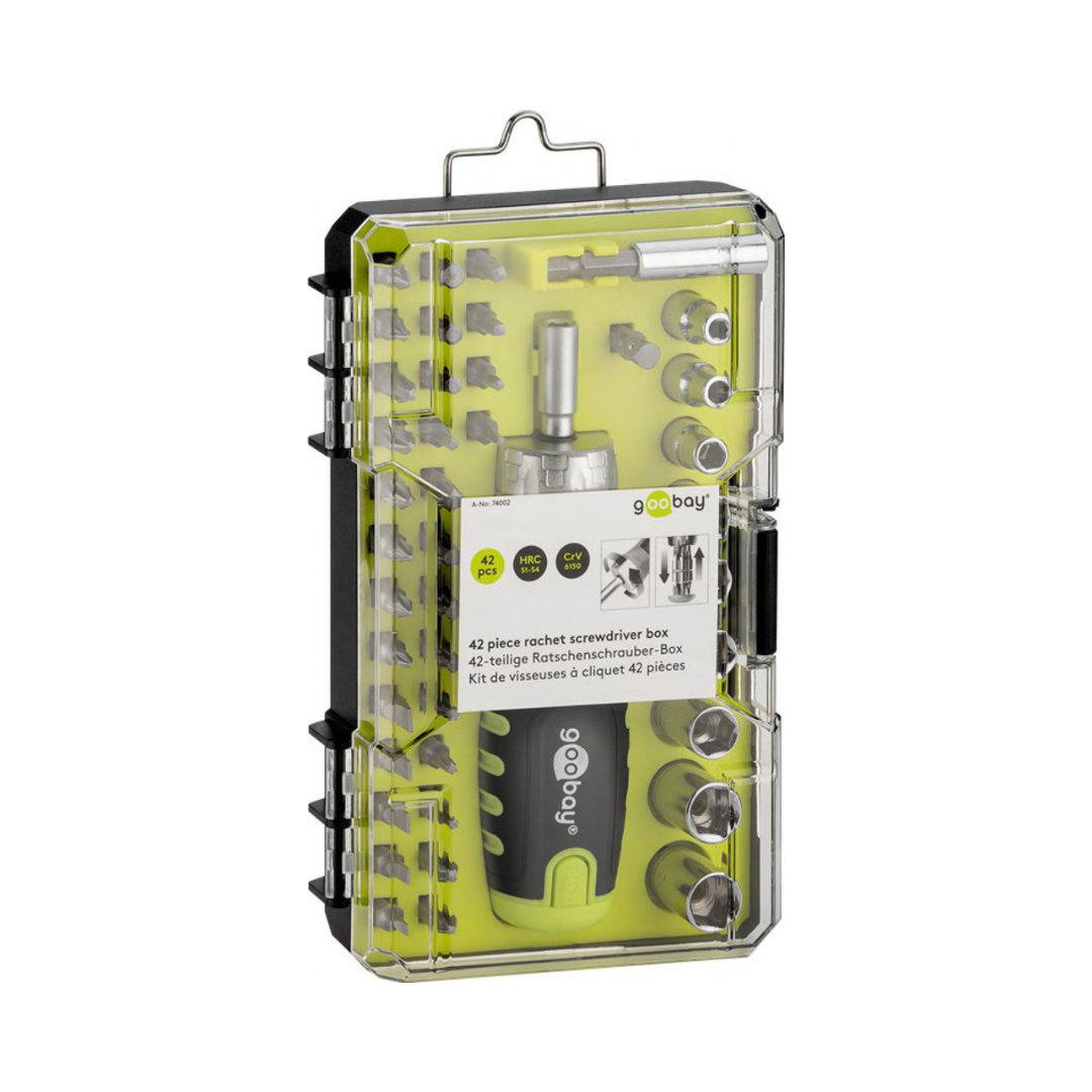 Screwdriver with 39 bits and accessories in box 74002