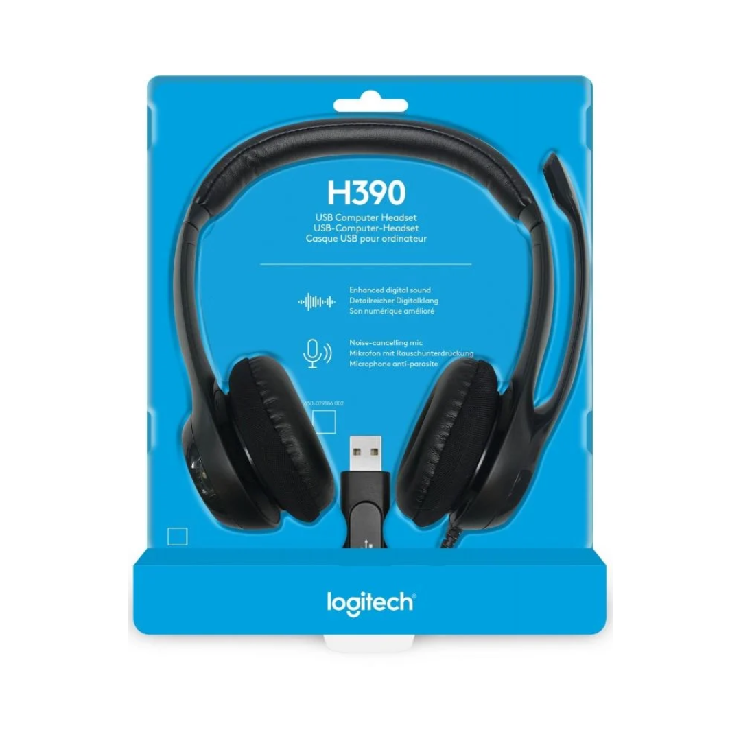 Auscultadores Logitech H390 com microfone, USB, pretos