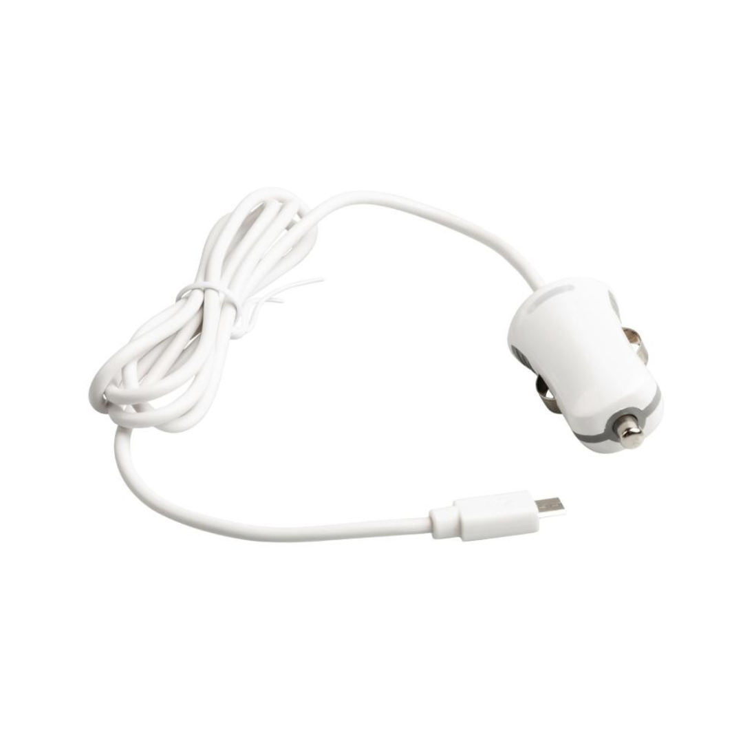 Micro USB 5v 2.1A car charger with 12V car connector and 1m cable in white