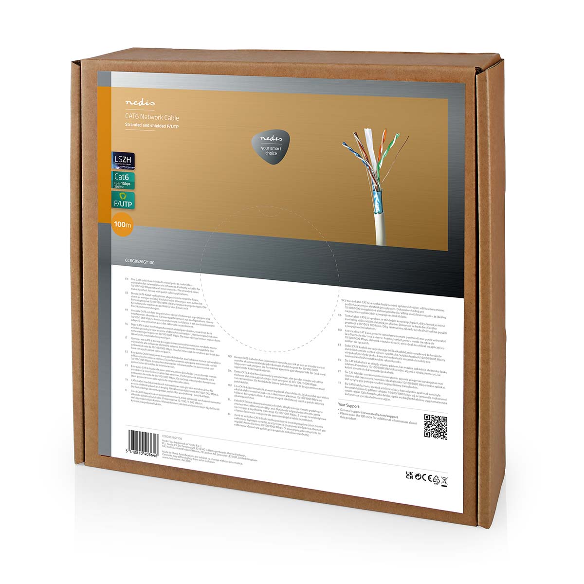 CAT6 Cable Reel | Stranded | F/UTP | Copper Only | 100.0 m | Indoor | Round | LSZH | Gray