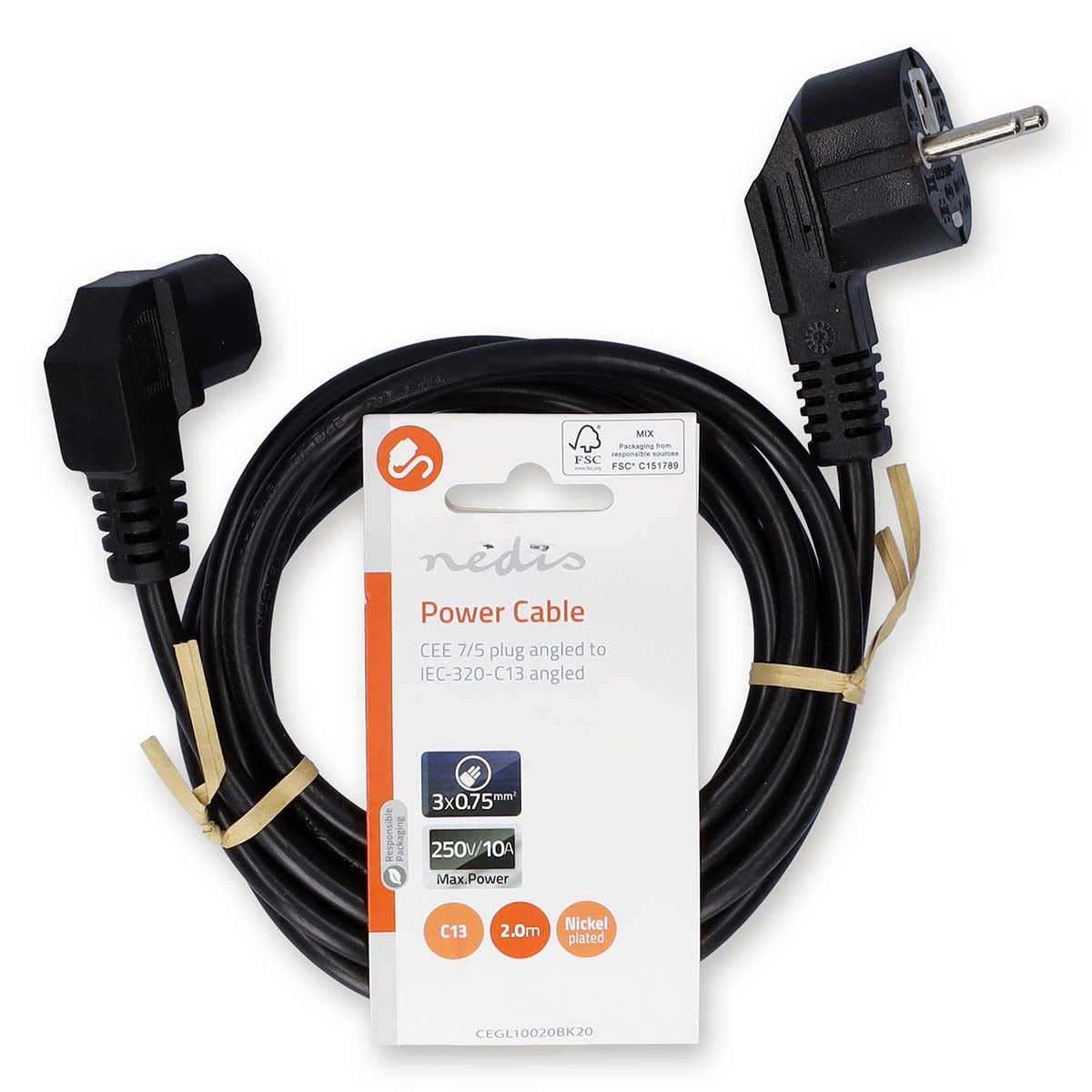 Cable Alimentación IEC-320-C13 Angulado <-> Angulado Negro