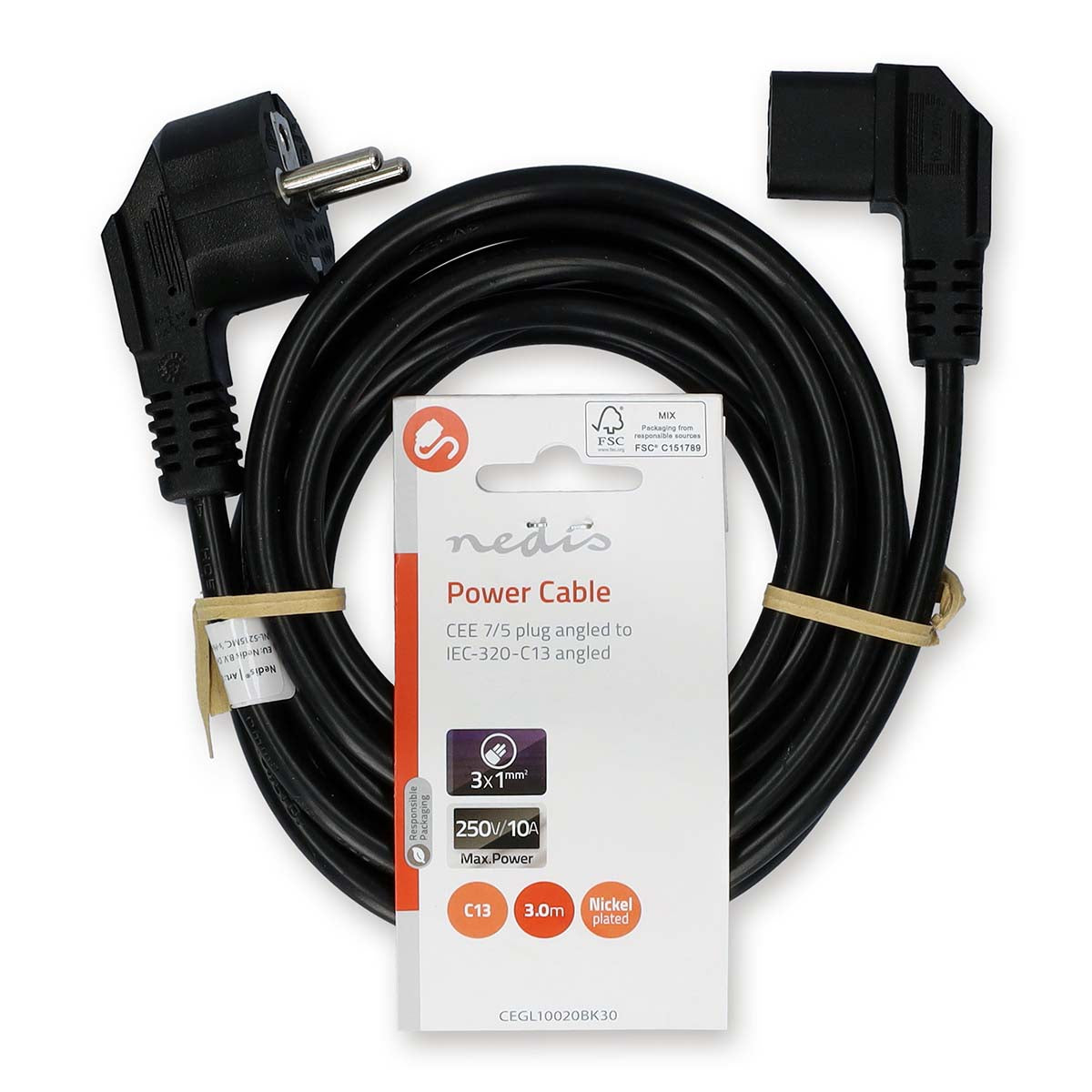 Cable Alimentación IEC-320-C13 Angulado <-> Angulado Negro