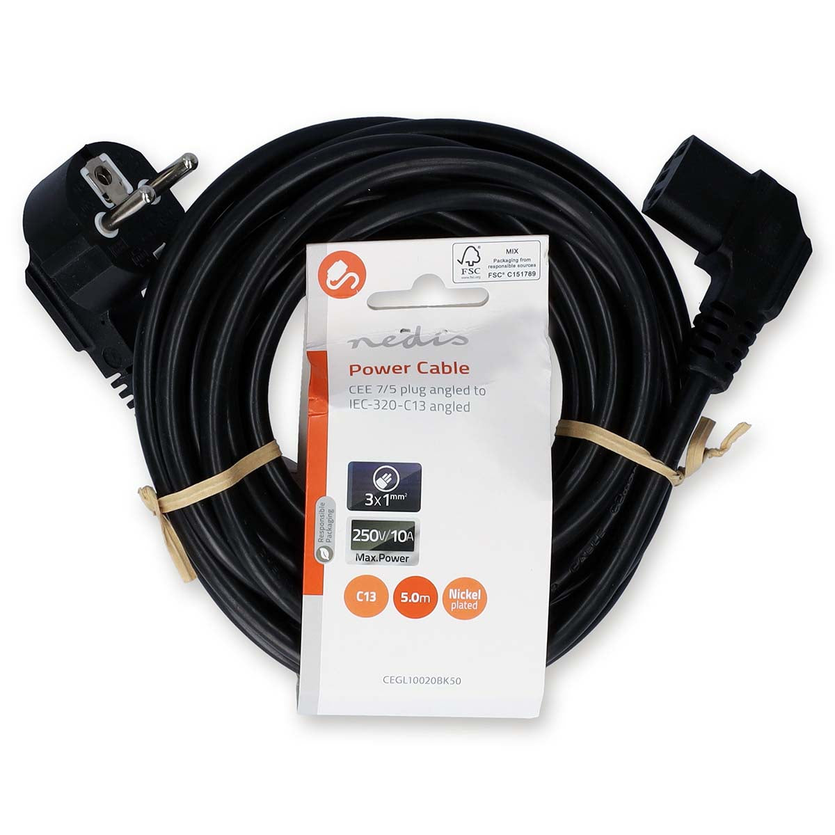 Cable Alimentación IEC-320-C13 Angulado <-> Angulado Negro