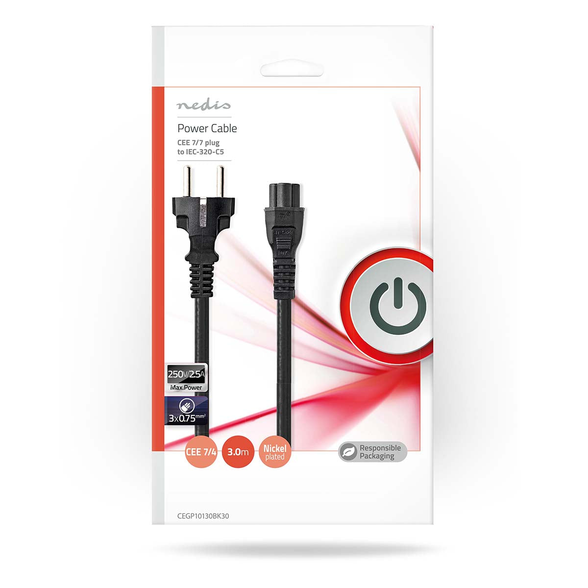 Cable de Alimentación | Schuko Macho - IEC-320-C5 3,0 m Negro