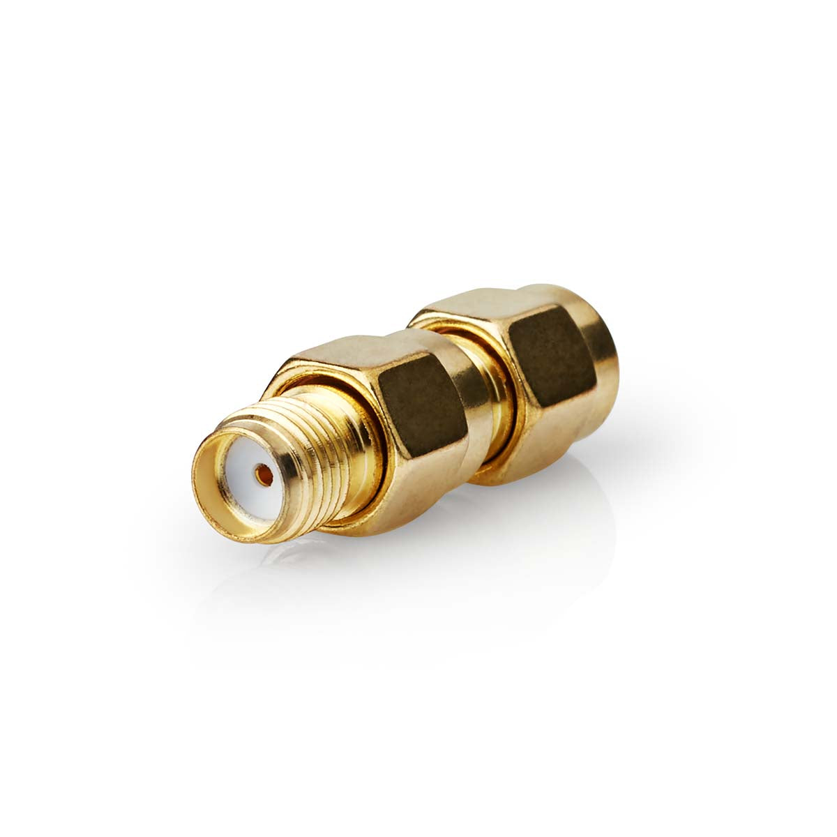 Adaptador SMA Polaridad inversa masculina SMA | SMA hembra | Chapado en oro | 50 Ohm | Recto | Cobre | Oro | 2 uds.