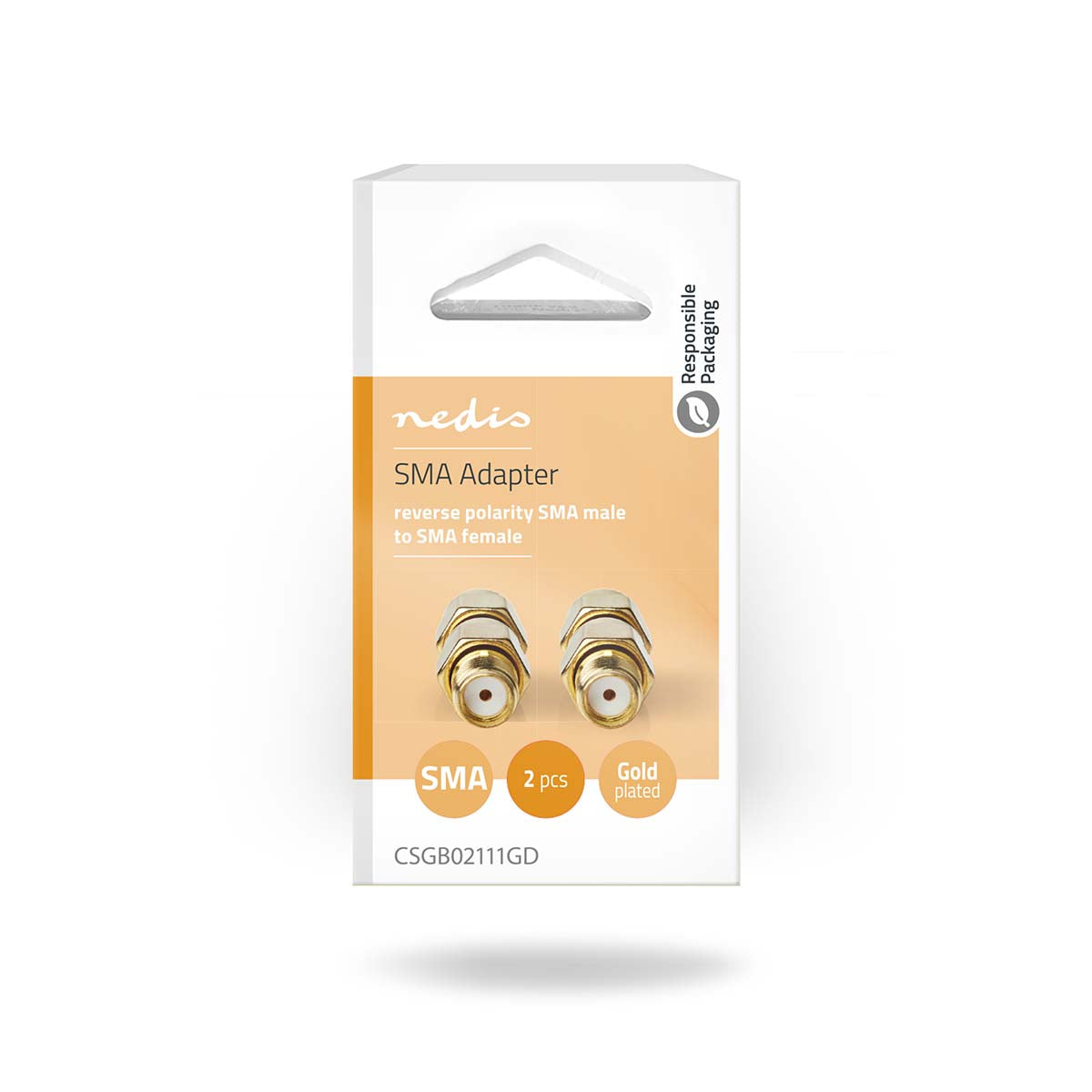 Adaptador SMA Polaridad inversa masculina SMA | SMA hembra | Chapado en oro | 50 Ohm | Recto | Cobre | Oro | 2 uds.