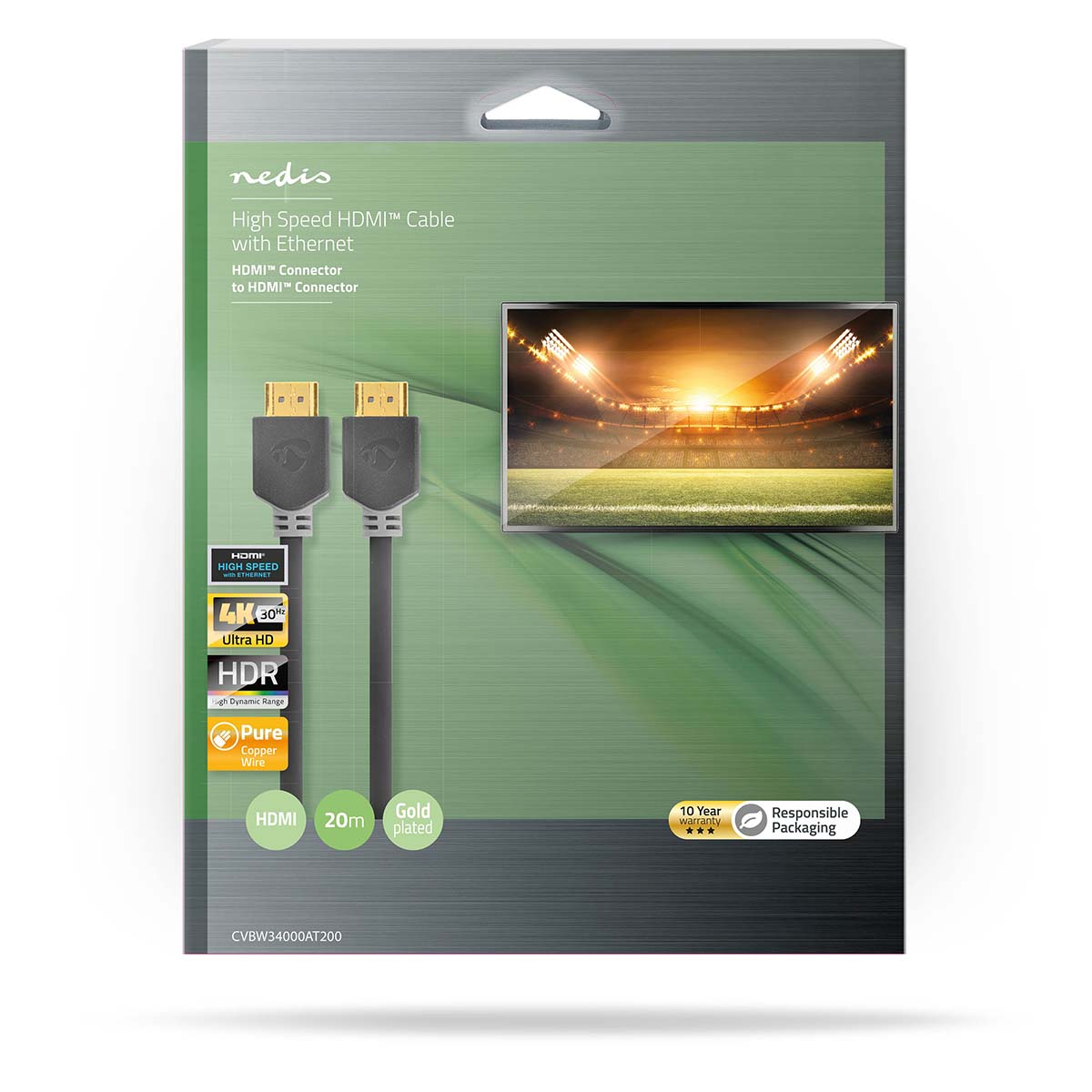 High-Speed HDMI Cable with Ethernet | Connector - 20 m Anthracite