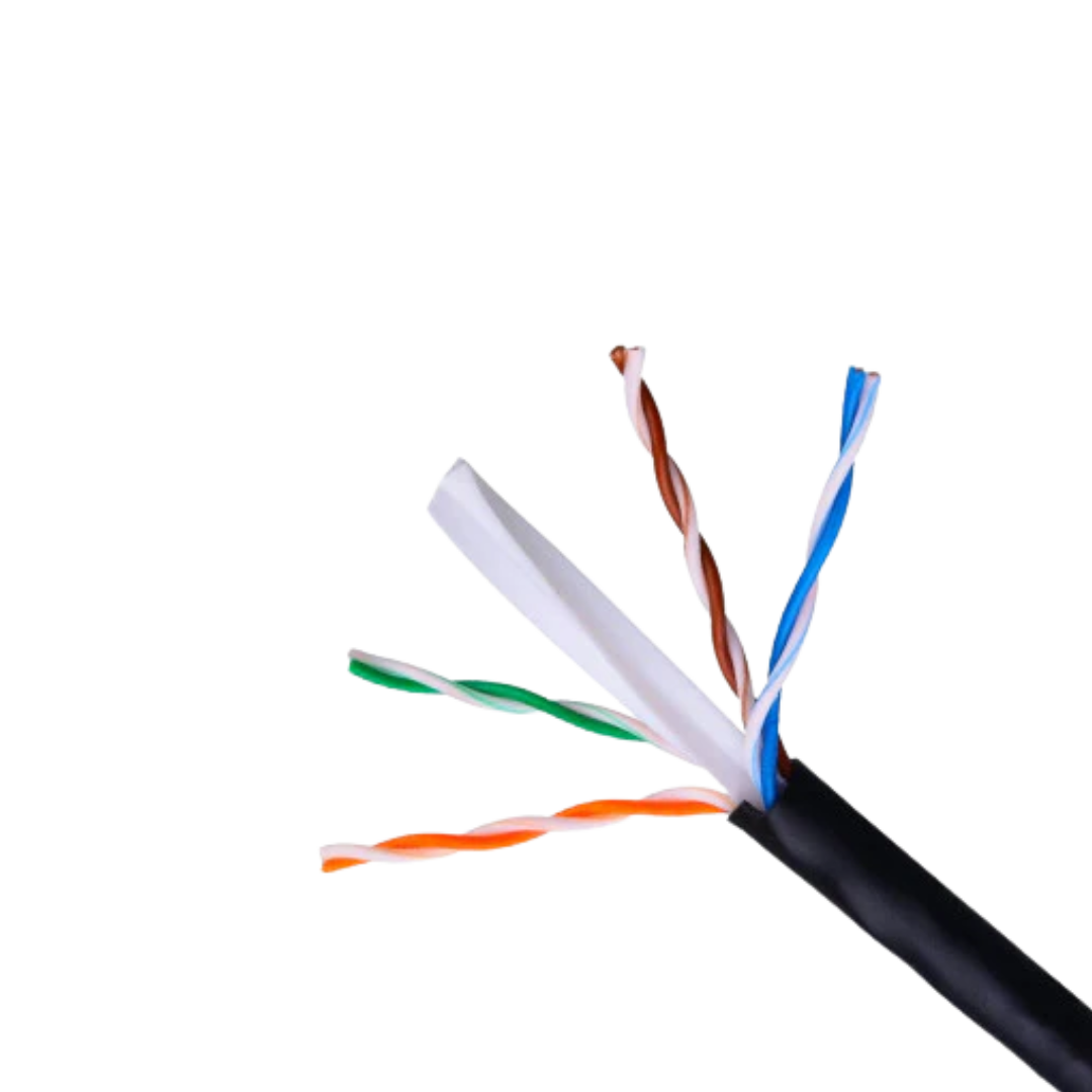 Cable de red Exterior Impermeable Rj45 Cat.6 UTP Rígido Awg24, Negro, Bobina 100 Metros 100% Cobre Para la Instalación, Resiste