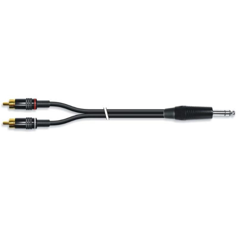 Cabo de áudio estéreo macho de 6,3 mm para 2 conectores RCA macho com conectores metálicos - Vários comprimentos