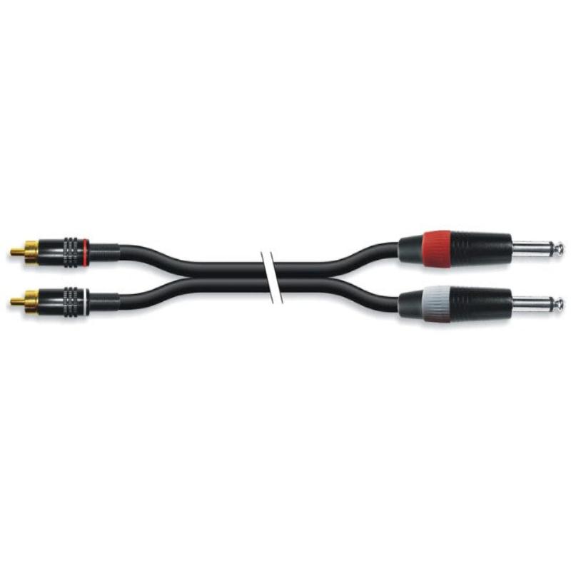 Double 2 Jack 6.35 Male Connector to RCA L/R Single Channel Signal Cable with Metal Connectors 10.m
