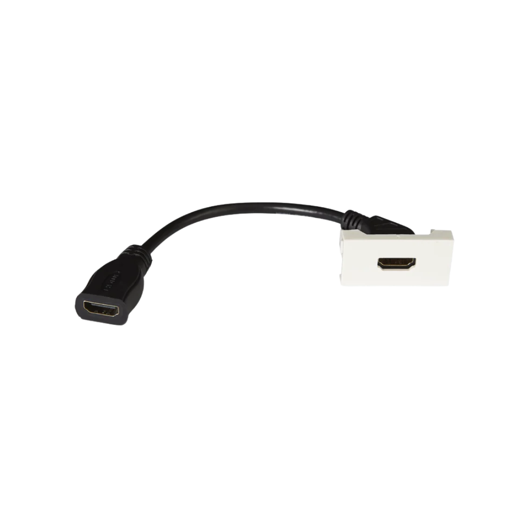10 cm cable connection with female HDMI connector. White (RAL 9003) 45 x 22.5 x 38.5 mm depth