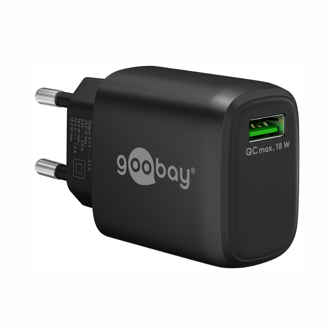 Cargador de pared USB-A QC Fast Charger (18 W) Negro
