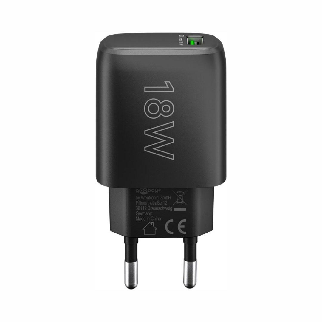 Cargador de pared USB-A QC Fast Charger (18 W) Negro