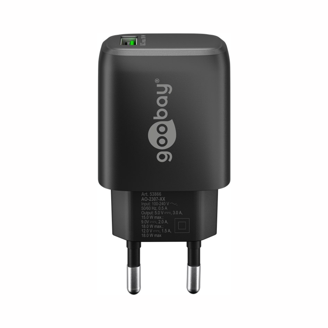 Cargador de pared USB-A QC Fast Charger (18 W) Negro
