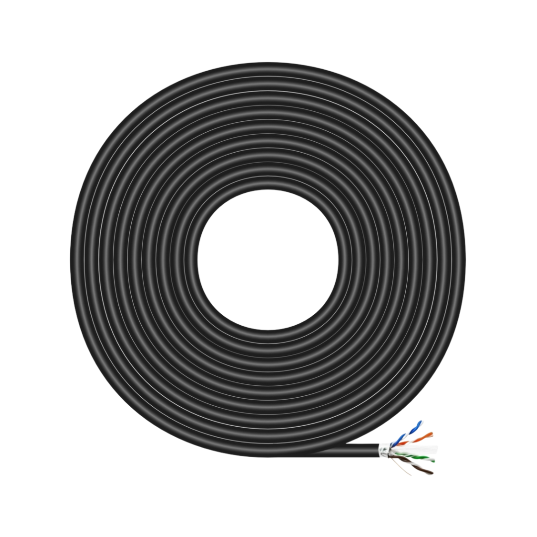 Waterproof Outdoor Network Cable RJ45 Cat.6 FTP Rigid AWG24, Black, 100M