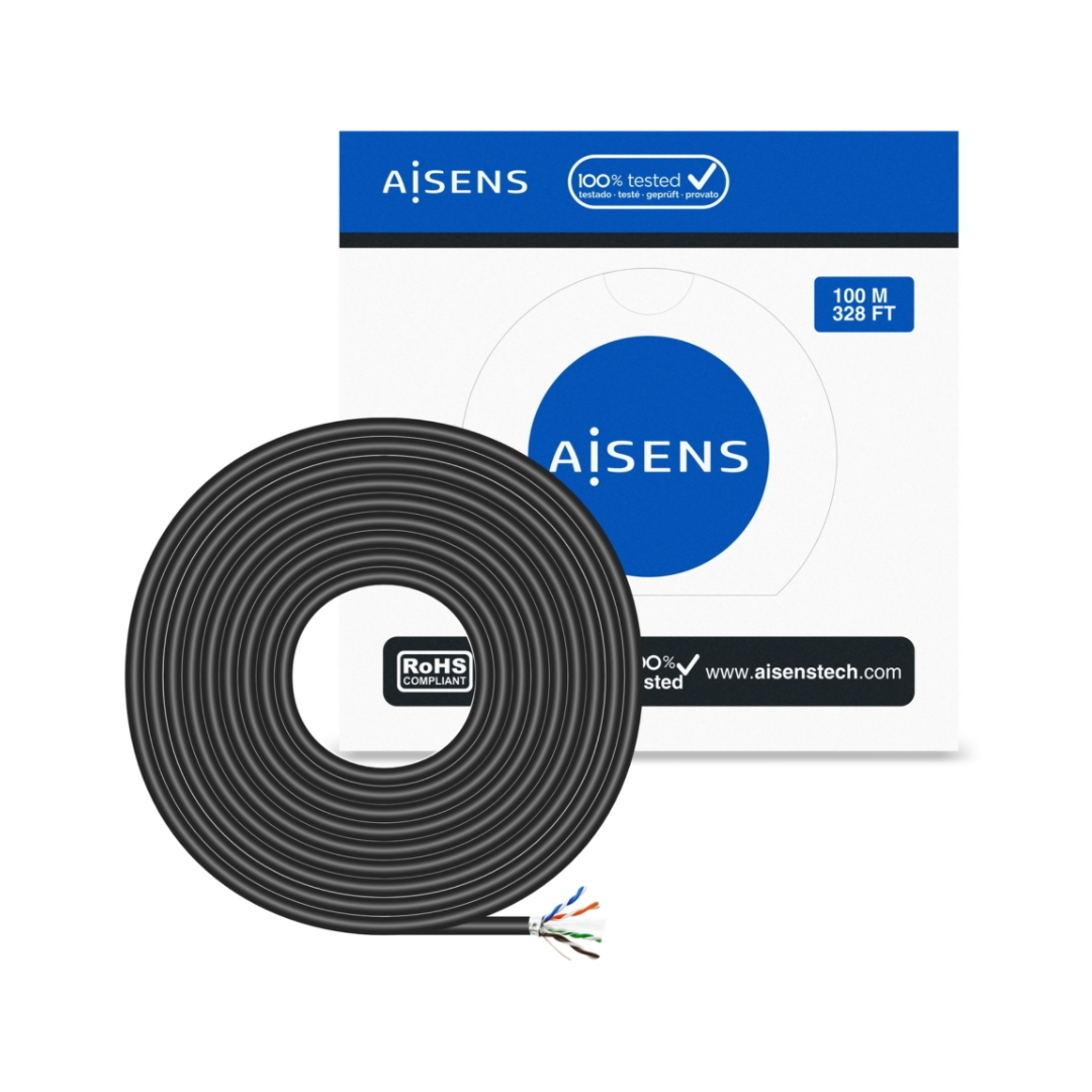 Waterproof Outdoor Network Cable RJ45 Cat.6 FTP Rigid AWG24, Black, 100M