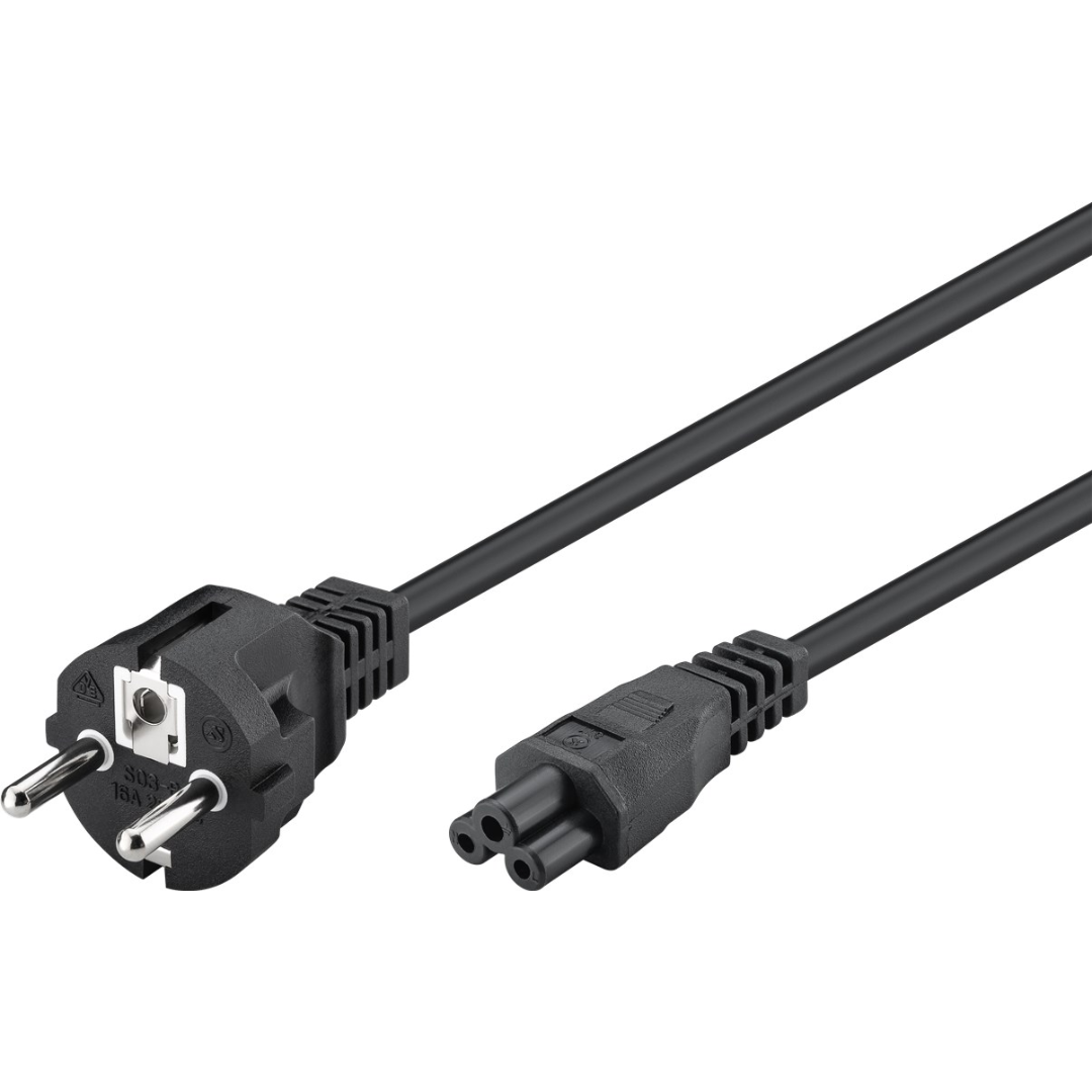 Cable alimentacion C-5 a Schuko recto 1,8 m negro