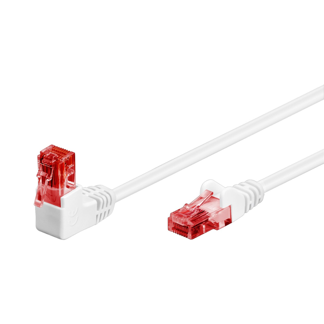 CAT 6 1 x 90° angled patch cable, U/UTP white, 3 meters long