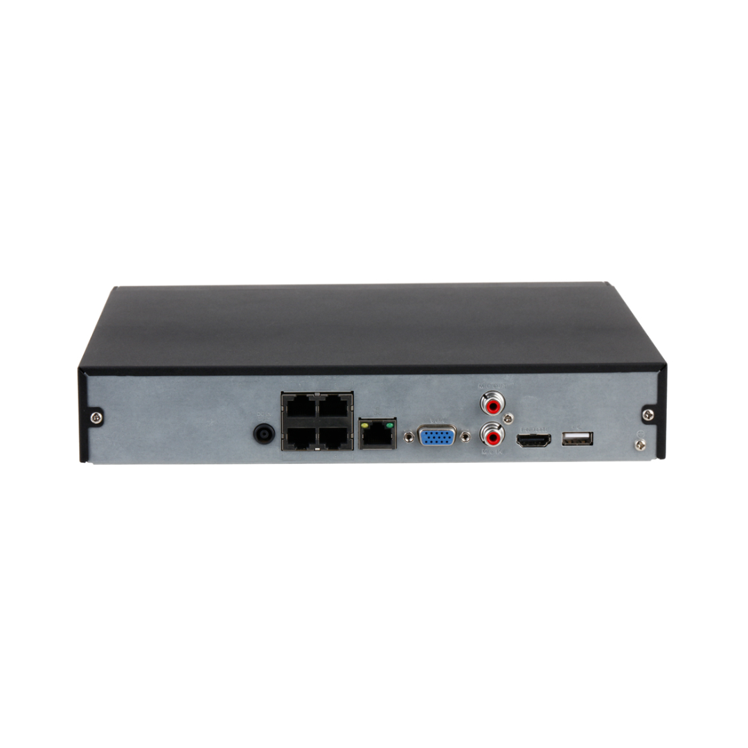 NVR 4 canais 80Mbps H265 HDMI 4PoE 1HDD IA