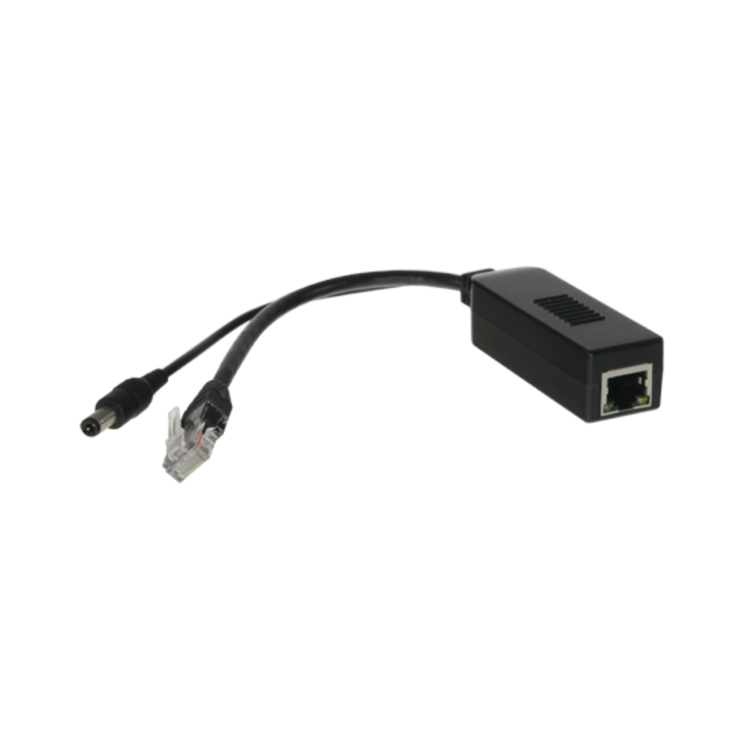 PoE Splitter - Para cámaras IP no PoE - Entrada RJ45 (PoE) - Salida RJ45 y jack - Potencia máx 25 W / DC 12 V - PoE IEEE802.3a