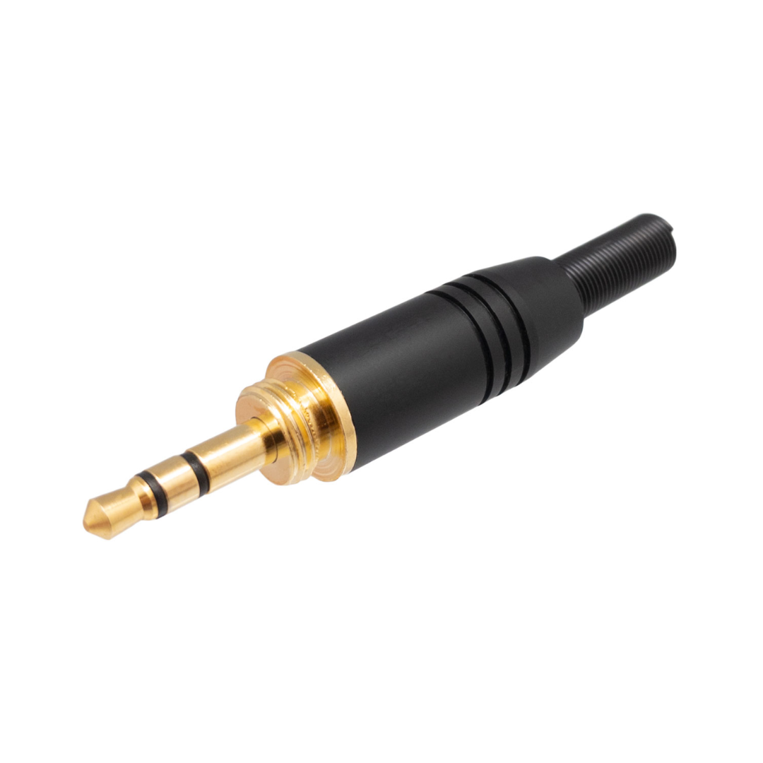 Mini Jack 3.5mm connector for soldering with thread, black