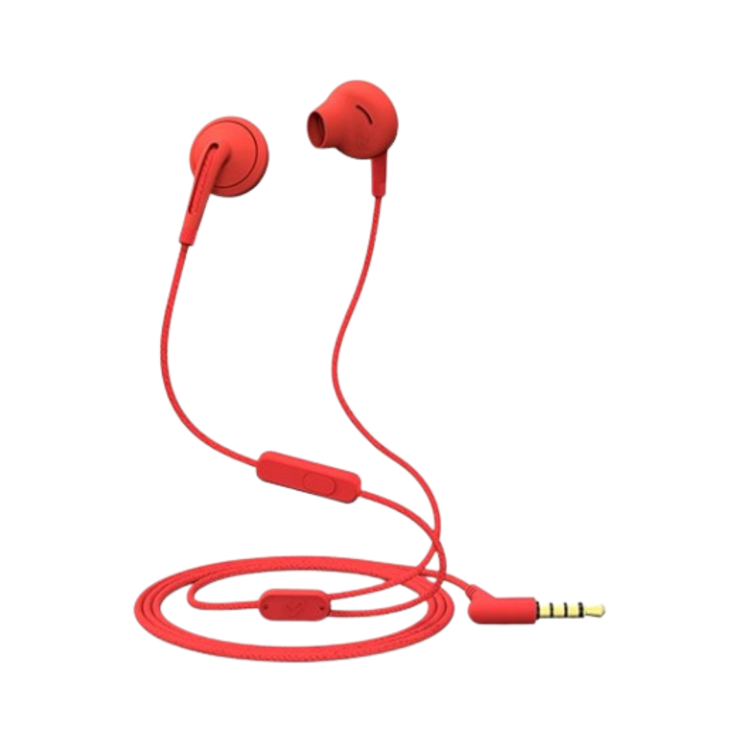 Auscultadores intra-auriculares Style 2+ com microfone e graves profundos, vermelhos.