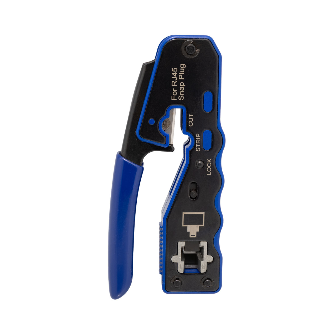 Compact crimping tool for RJ45 pass-through cable