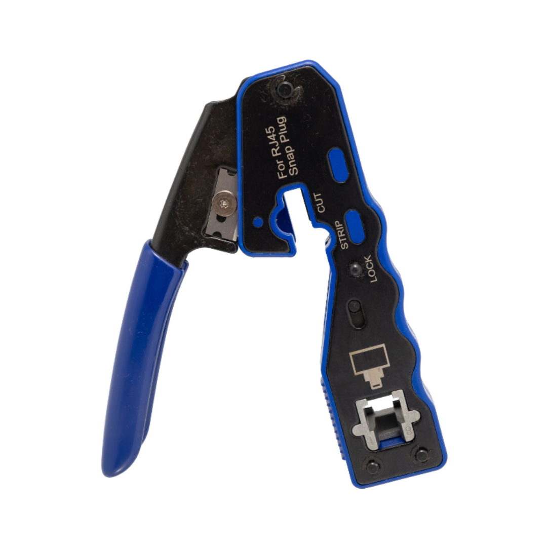 Compact crimping tool for RJ45 pass-through cable