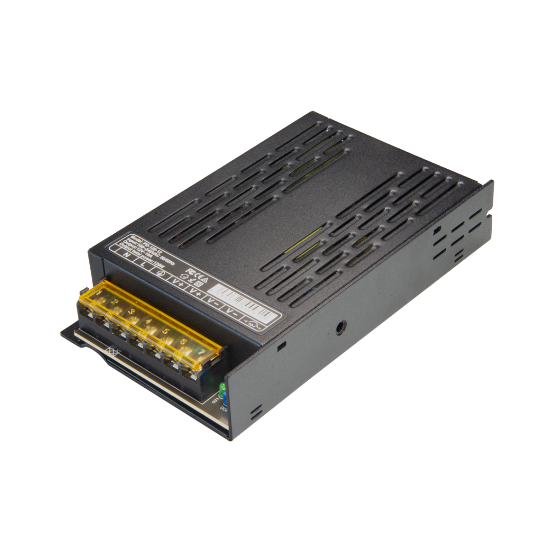 Fonte de alimentação comutada | Entrada CA 100V~240V | 2 saídas de par de cobre | Saída CC 12V/120W | Tensão de saída ajustável a 1,5V | Carcaça metálica